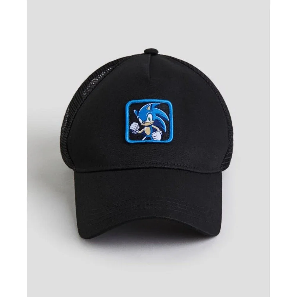 Sonic The Hedgehog Trucker Hat Cap Black Mesh Embroidered‎ Adjustable US 8/14